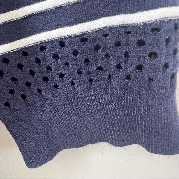 CJ Banks Preppy Navy White Striped Open Front Laser Cut Cardigan Sweater SZ 3X - Picture 8 of 10